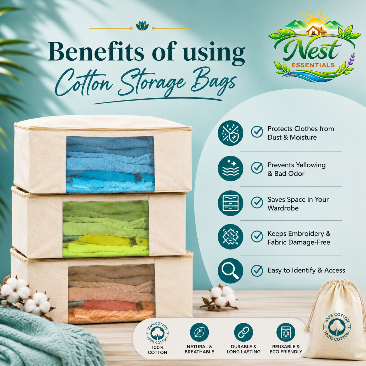 Premium canvas cotton clothes storage bags