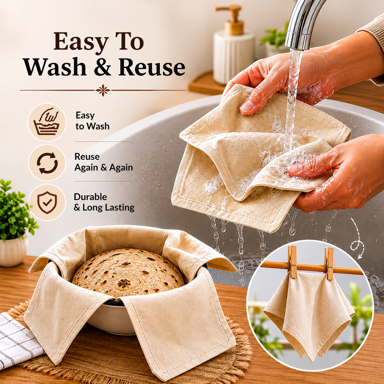 Premium Cotton Double Layer Roti Clothes Wrap with Flaps