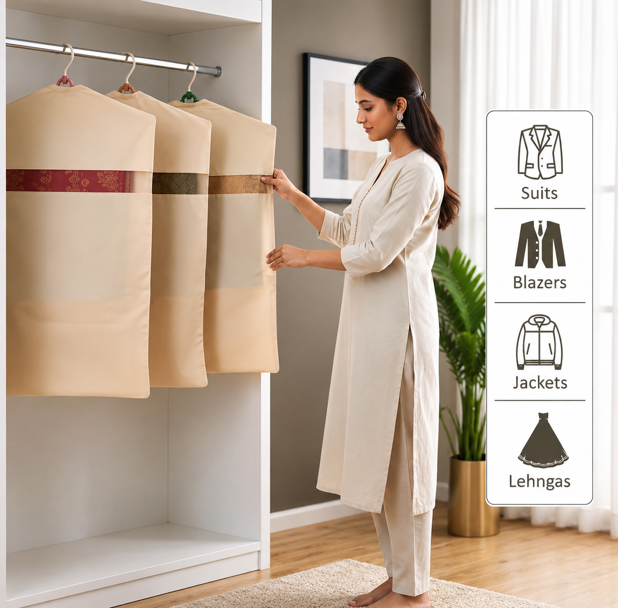 Premium Cotton Hanging Saree Covers with Zip-Large Size