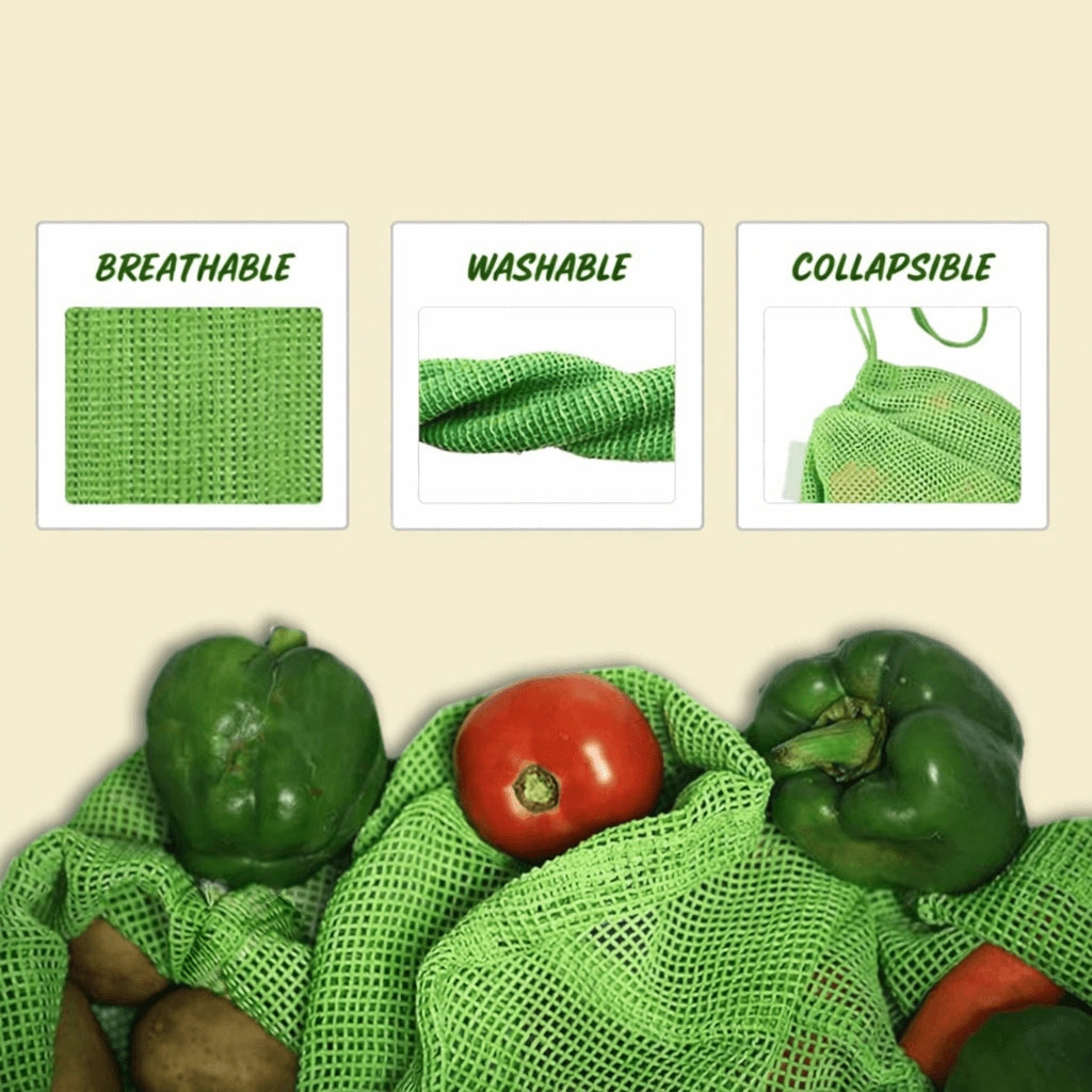 Natural Cotton Vegetable Storage Bags for Fridge | Set of 3 | Keeps Veggies Fresh 2x Longer