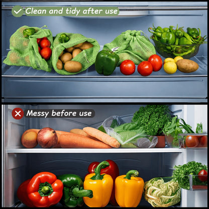 Natural Cotton Vegetable Storage Bags for Fridge | Set of 3 | Keeps Veggies Fresh 2x Longer