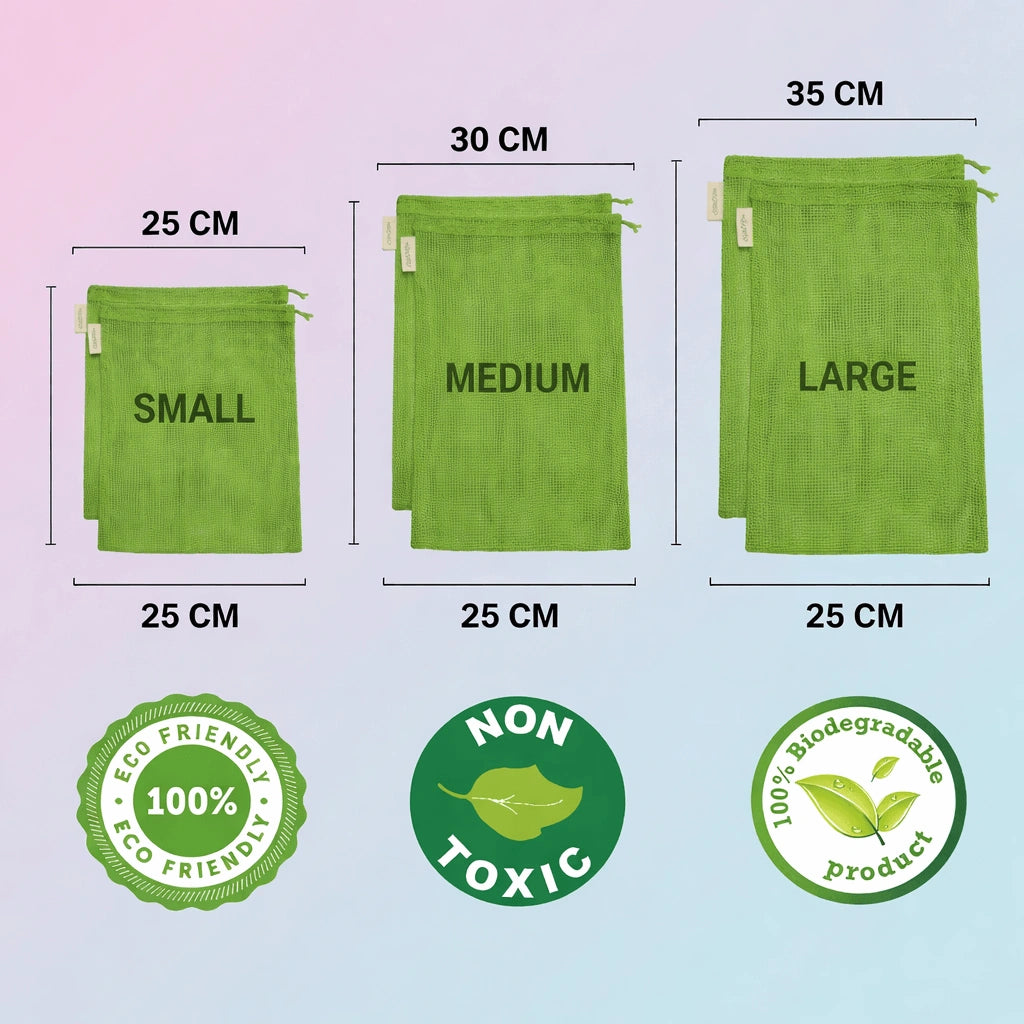 Natural Cotton Vegetable Storage Bags for Fridge | Set of 3 | Keeps Veggies Fresh 2x Longer