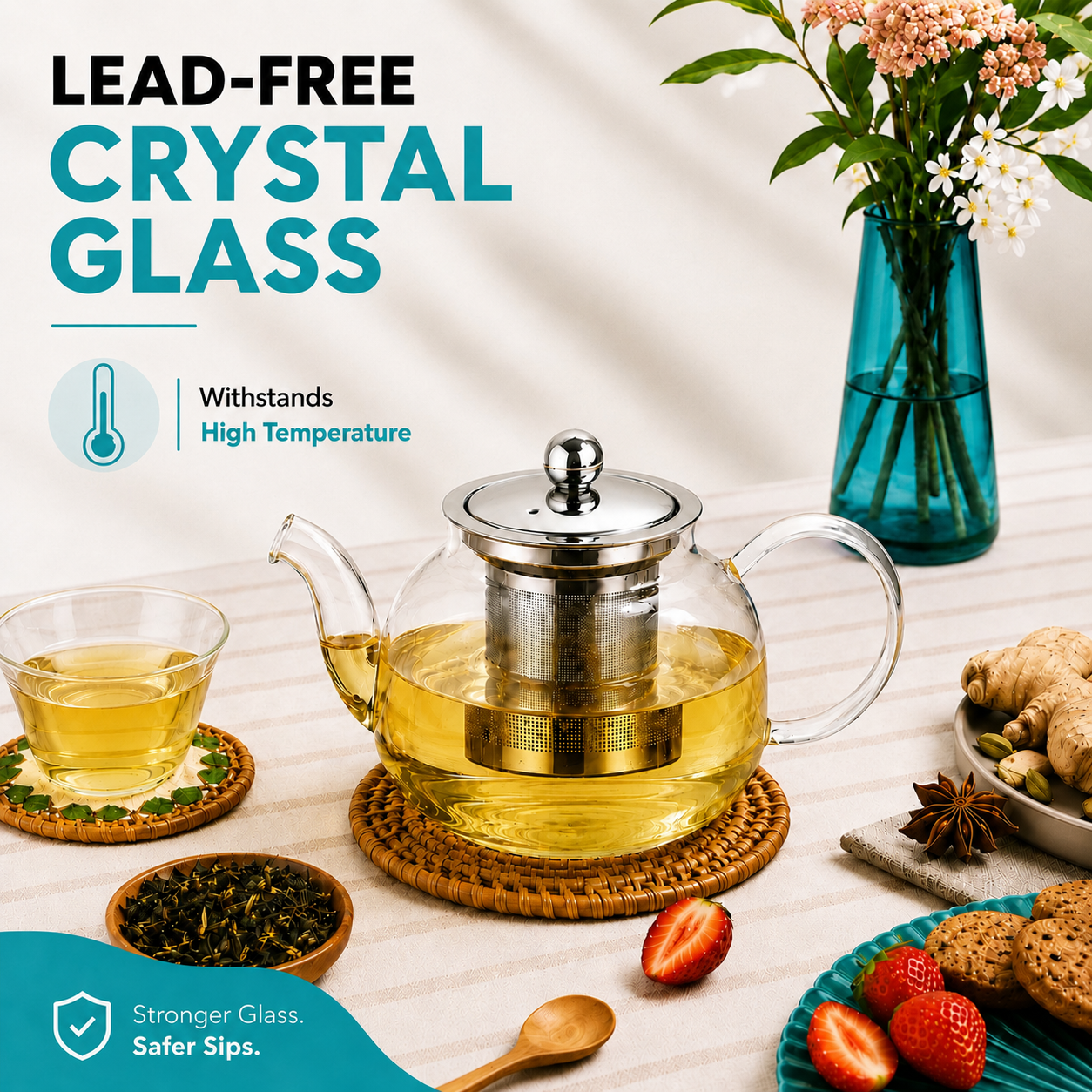 Premium Borosilicate Glass Tea Pot with Infuser-650 ML