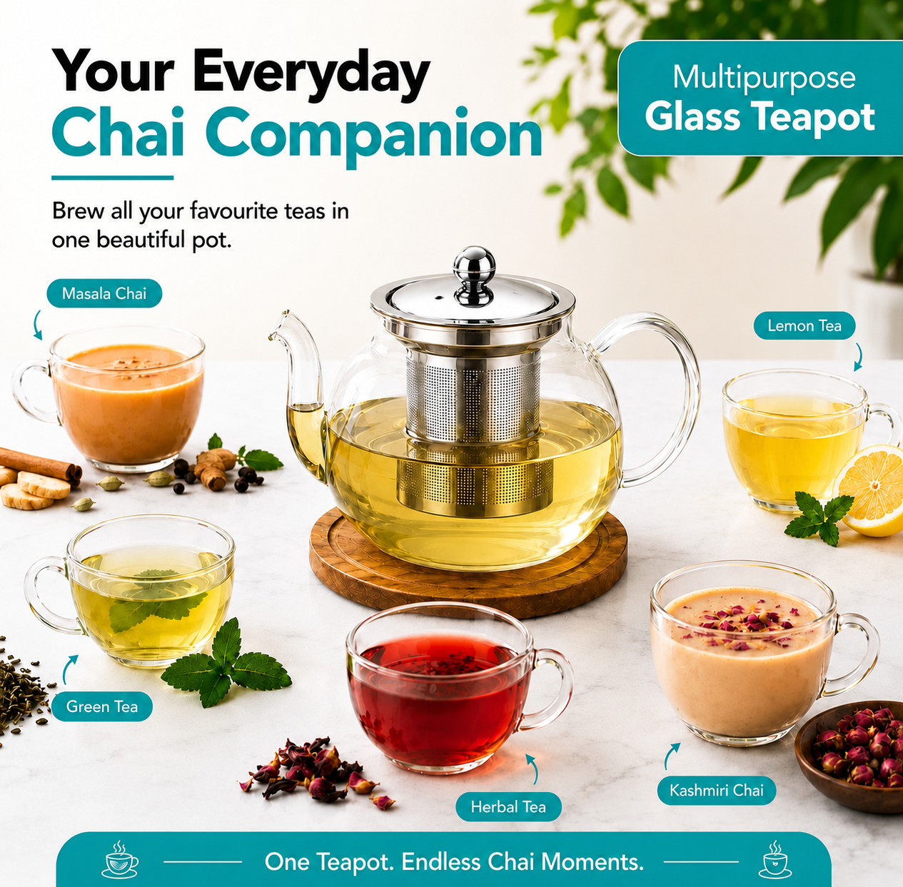 Premium Borosilicate Glass Tea Pot with Infuser-650 ML